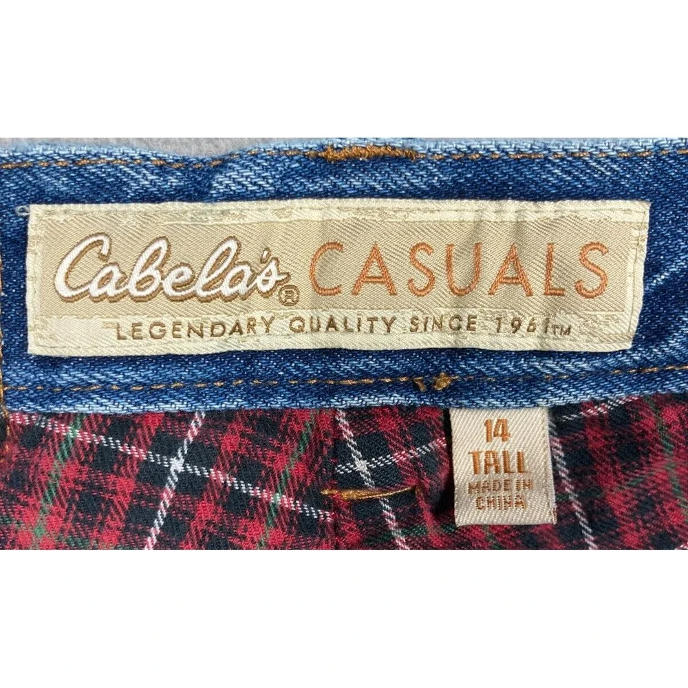 Cabellas Casuals Jeans Womens 14 Tall Blue Flannel Lined‎ Outdoors Nature Stains